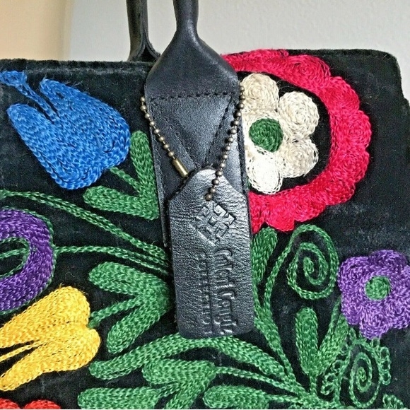 Galeri Cengiz Collections Embroidered Shoulder Hand Bag Velvet Leather M - Picture 2 of 8